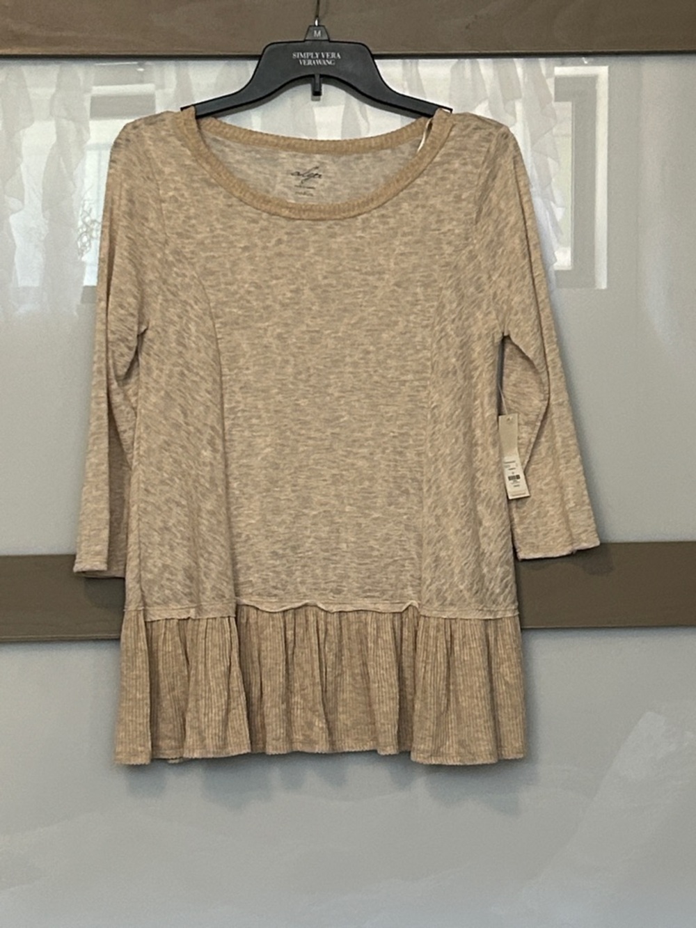 Alya Beige Ruffled-Hem Tunic Top